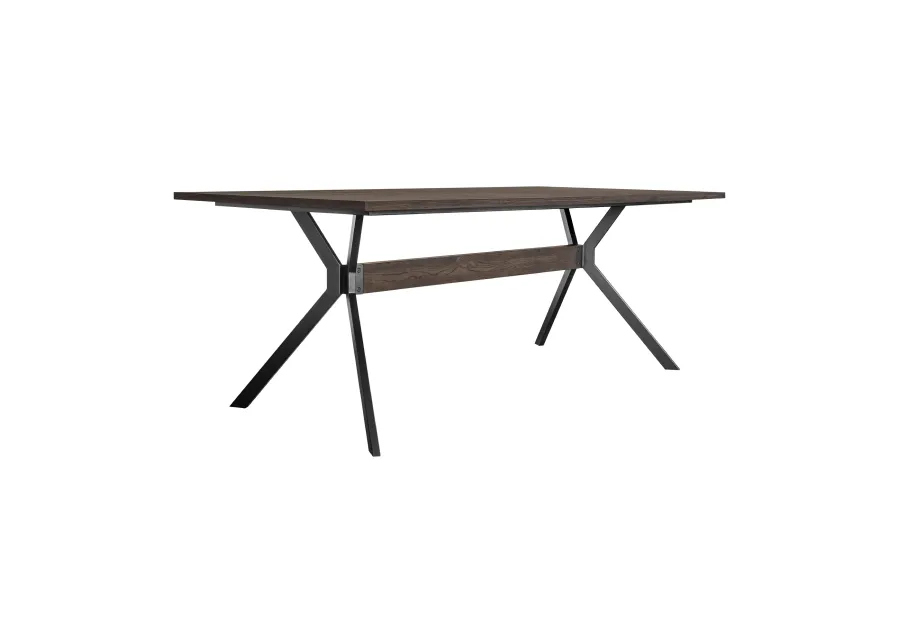 Nevada Rustic Oak Wood Trestle Base Dining Table In Dark Brown