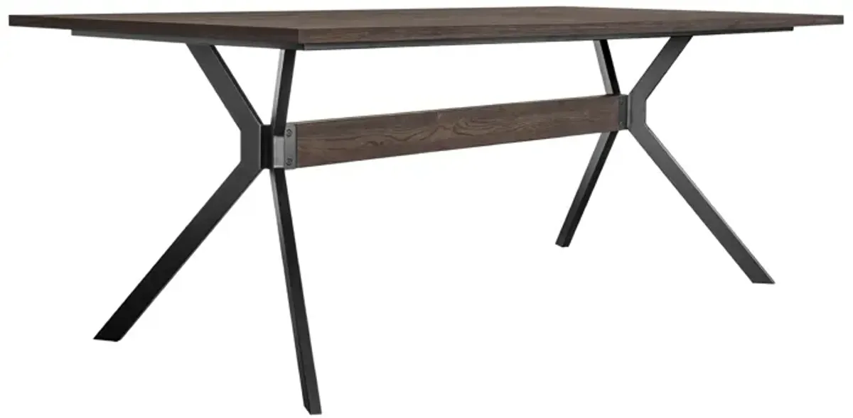 Nevada Rustic Oak Wood Trestle Base Dining Table In Dark Brown