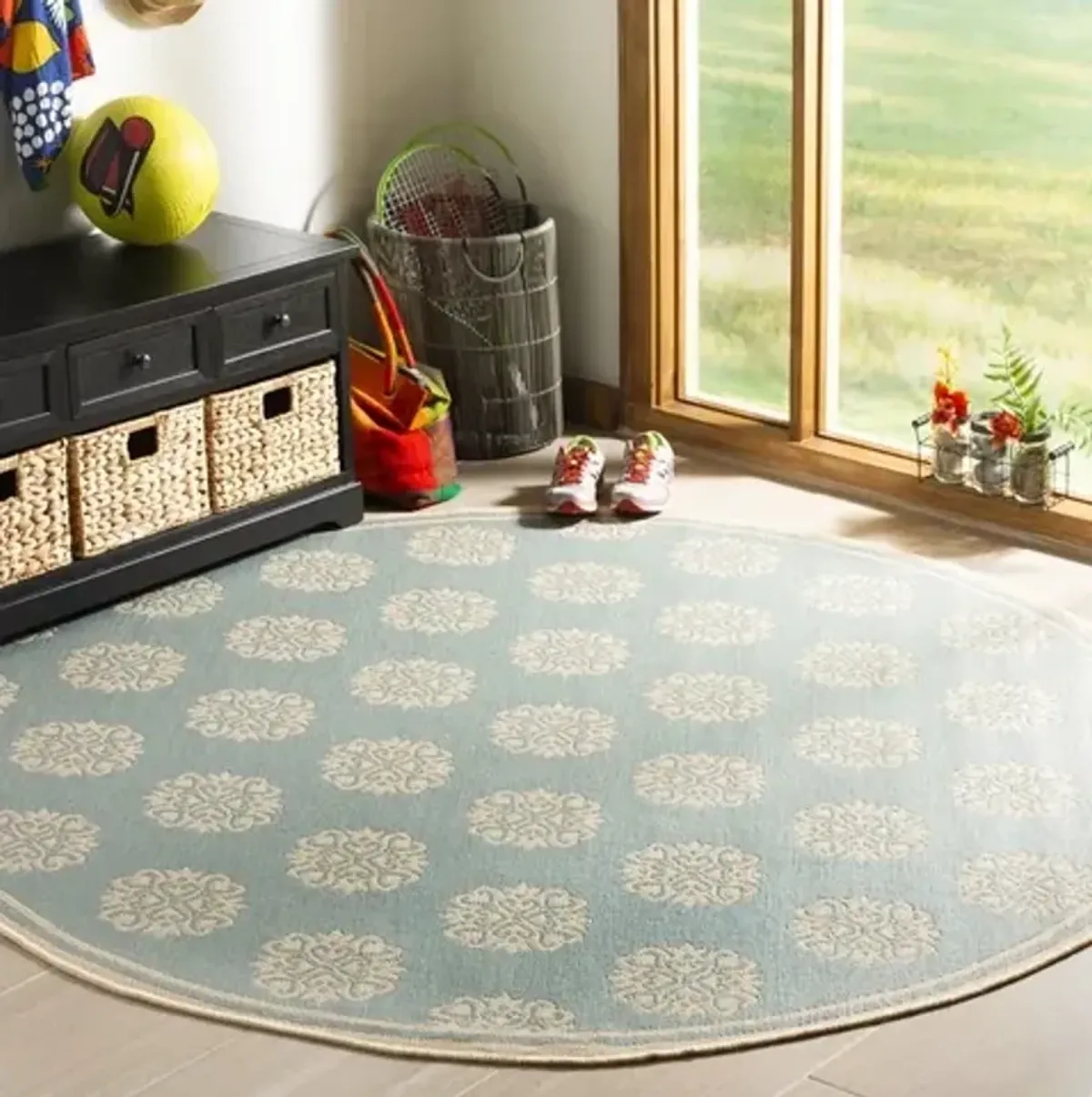 LINDEN 181 Collection LND181K-6R Aqua / Cream 6'-7" X 6'-7" Round