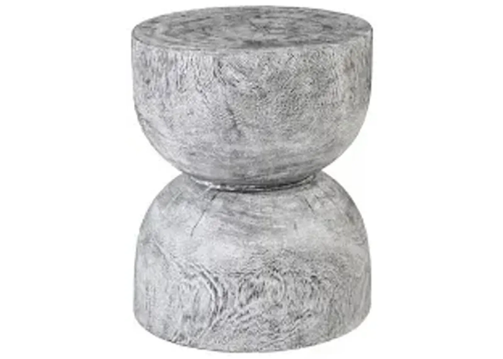 hour glass side table, gray stone