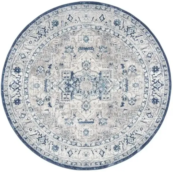 Brentwood 851 Light Grey / Blue 9' X 9' Round Round Powerloomed Rug