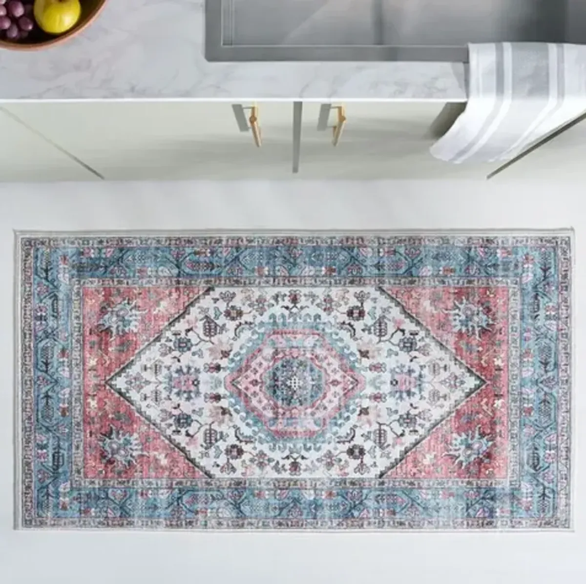 WASHABLE PRINTED RUG 322 Blue  3' X 5' Small Rectangle Rug