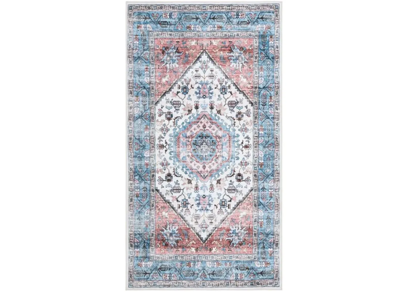 WASHABLE PRINTED RUG 322 Blue  3' X 5' Small Rectangle Rug