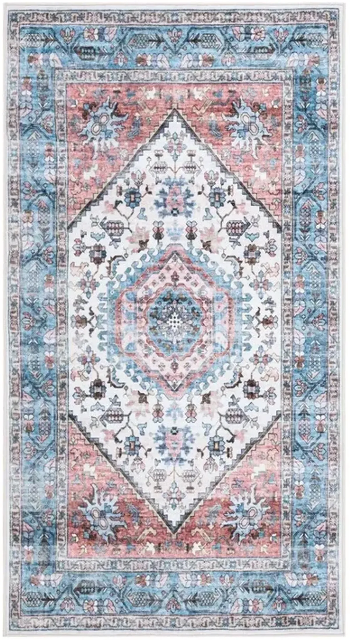 WASHABLE PRINTED RUG 322 Blue  3' X 5' Small Rectangle Rug