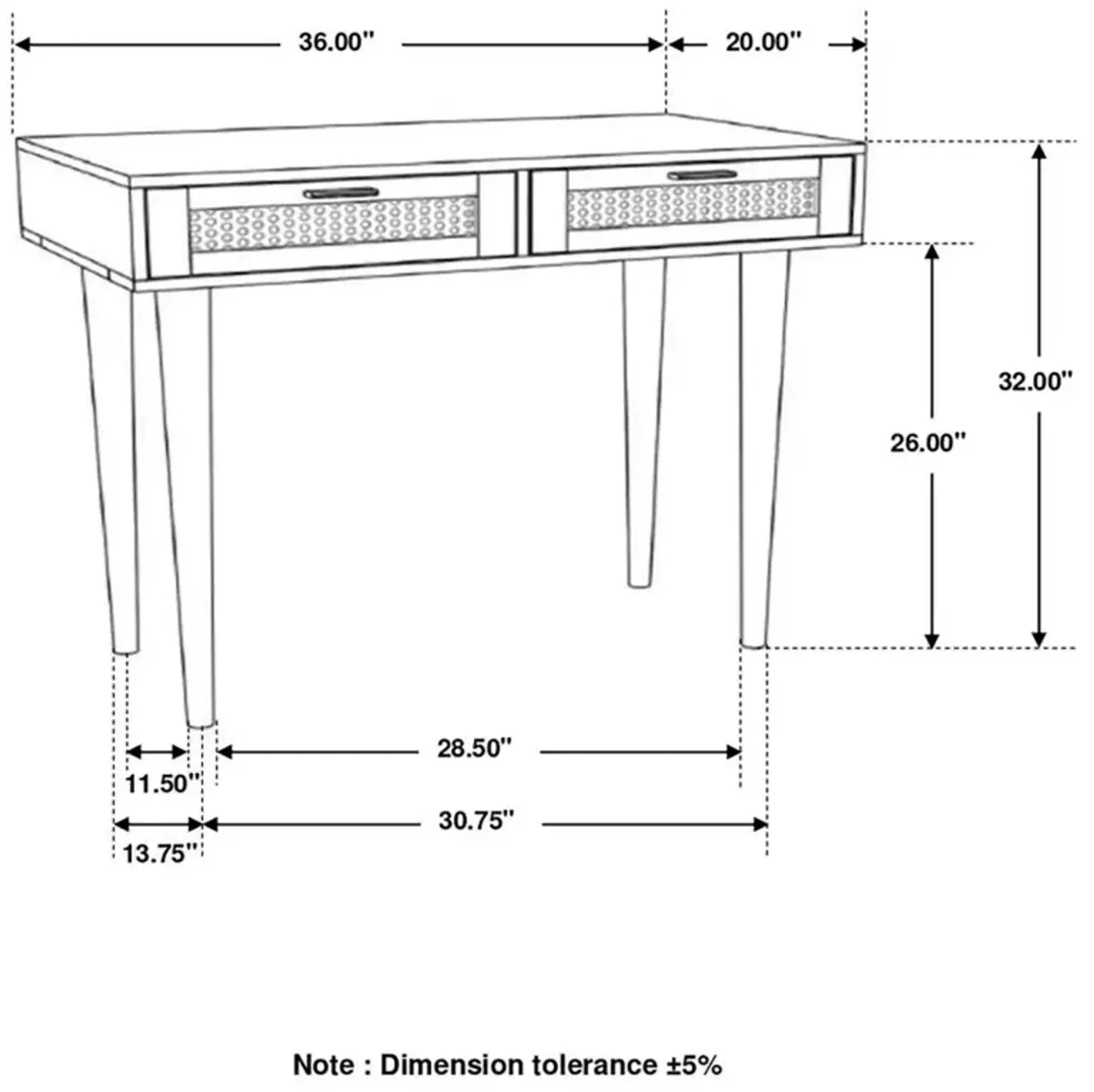 Abbey 2-Drawer Accent Writing Desk