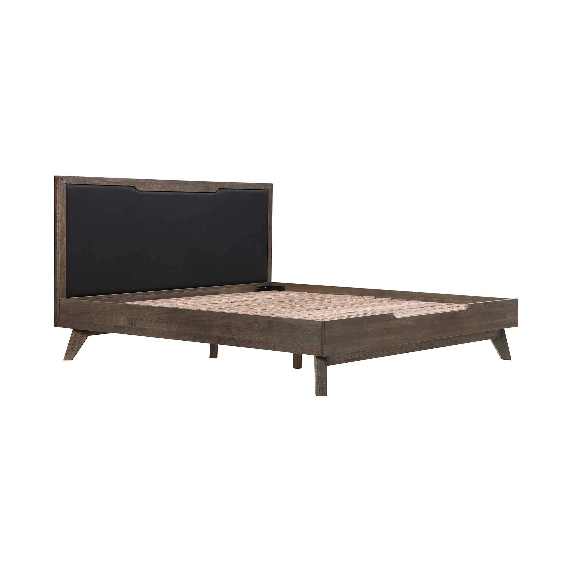 Astoria King Platform Bed Frame in Oak with Black Faux Leather 