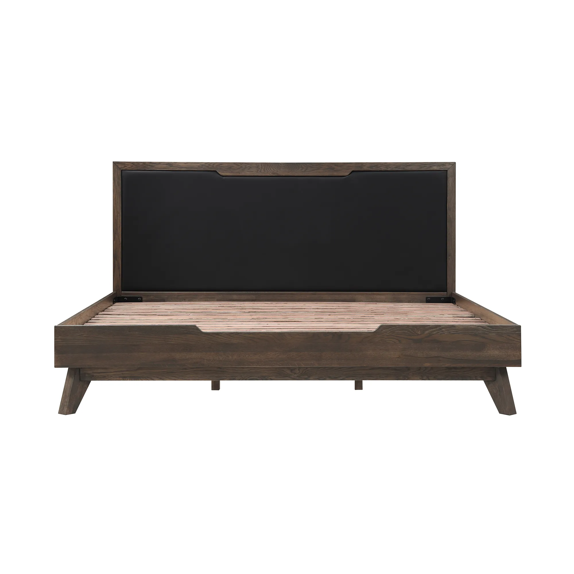 Astoria King Platform Bed Frame in Oak with Black Faux Leather 