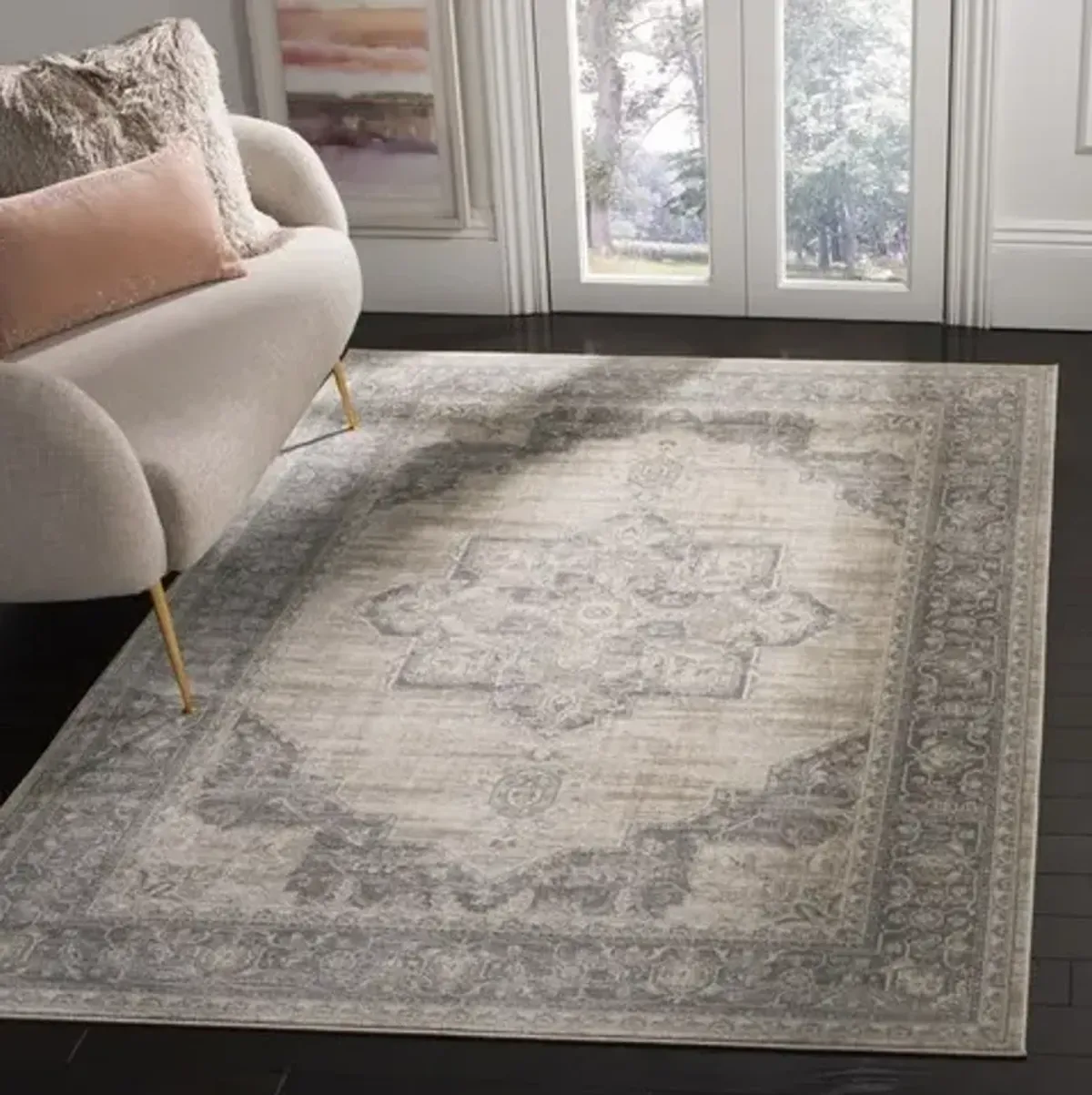 Brentwood 865 Cream / Grey 9' X 12' Large Rectangle Powerloomed Rug