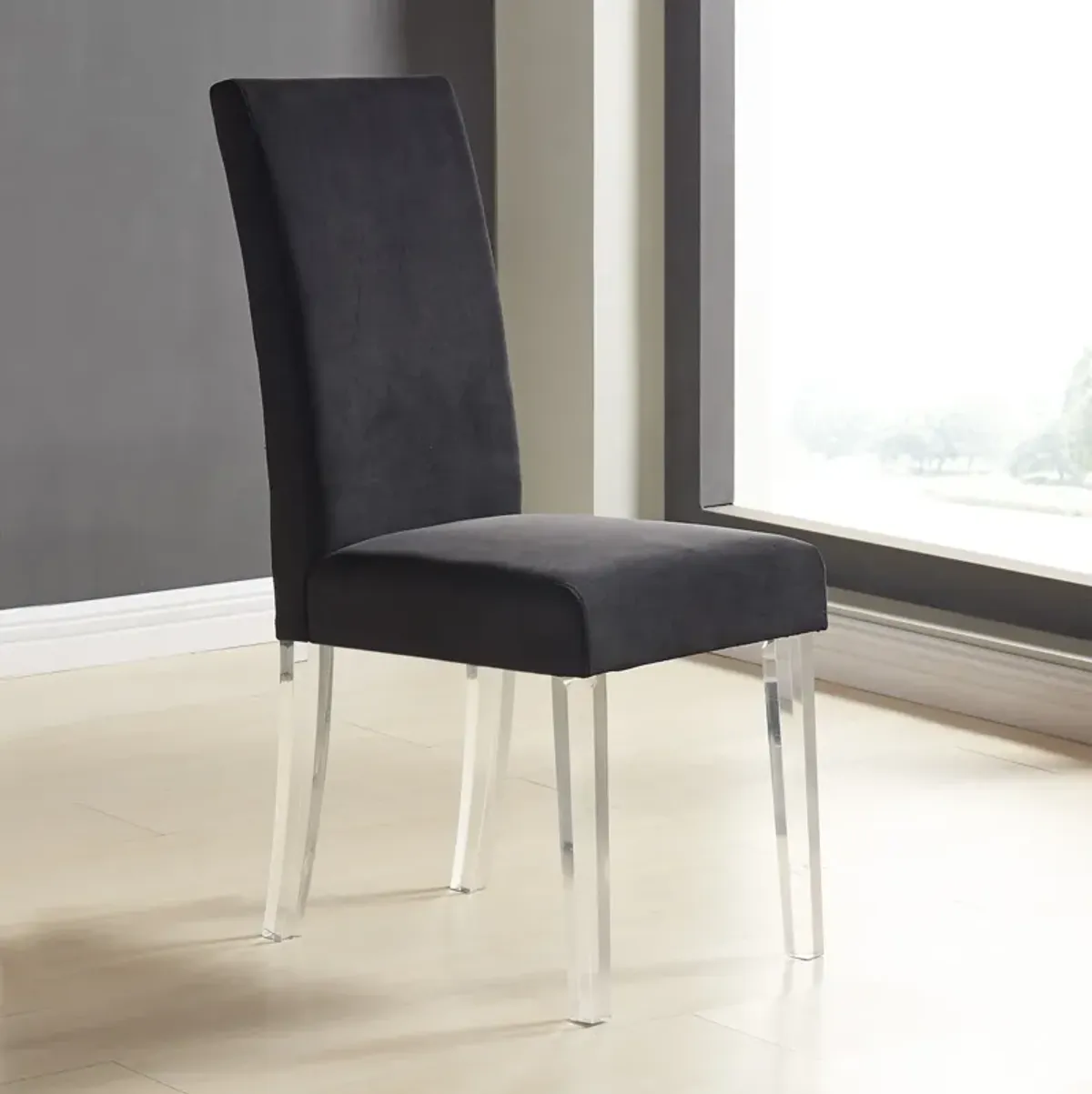 Dalia Modern and Contemporary Dining Chair in Black Velvet with Acrylic Legs - Set of 2