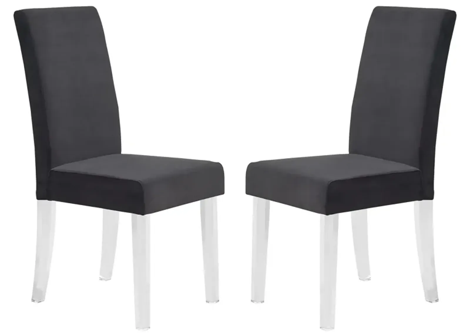 Dalia Modern and Contemporary Dining Chair in Black Velvet with Acrylic Legs - Set of 2