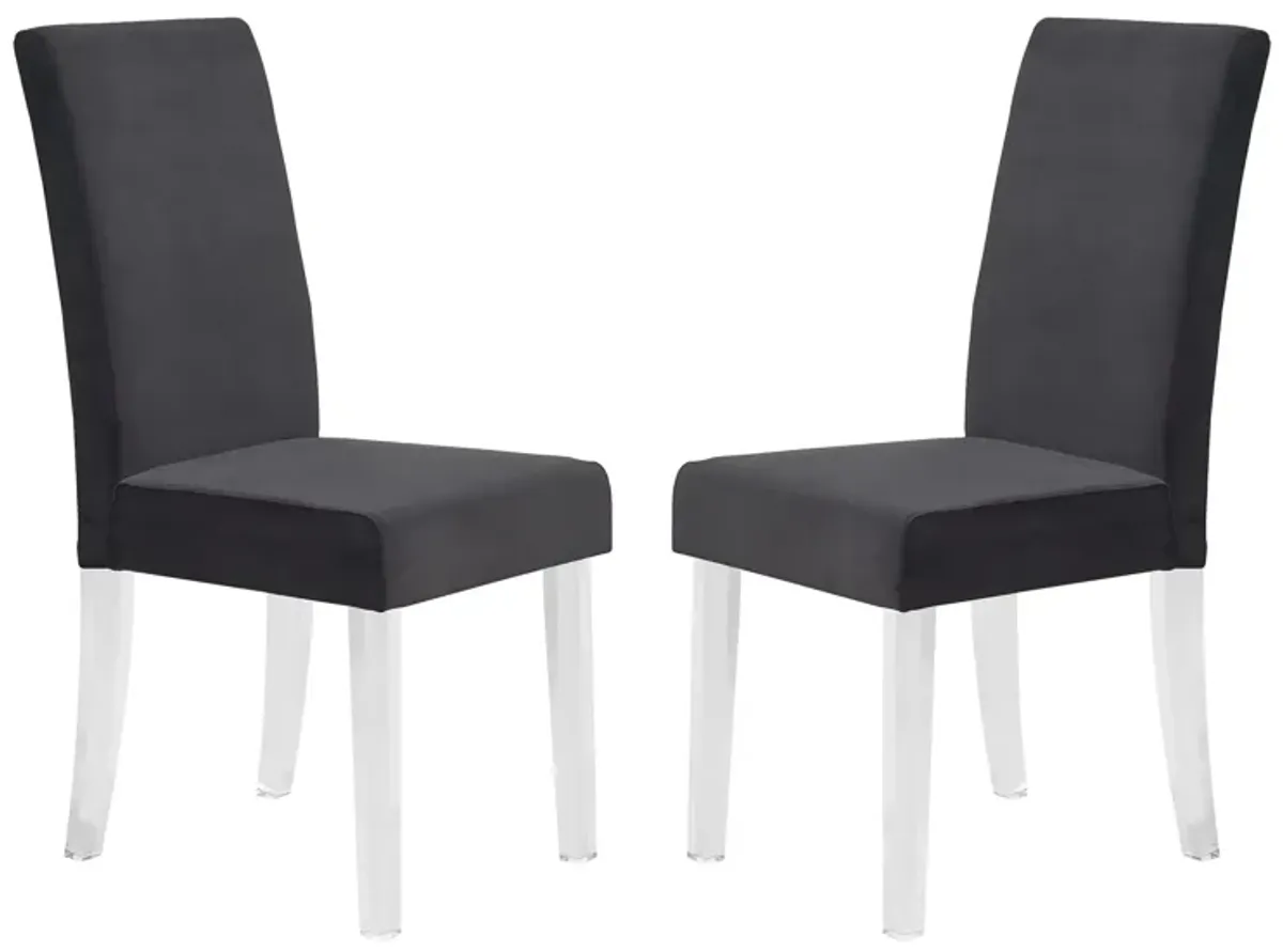 Dalia Modern and Contemporary Dining Chair in Black Velvet with Acrylic Legs - Set of 2