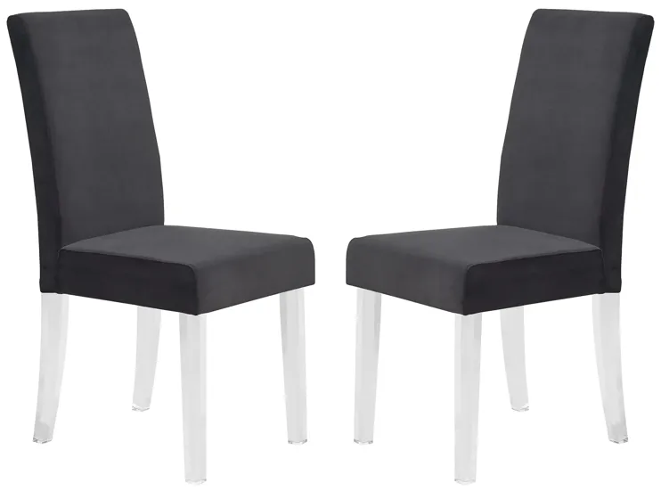 Dalia Modern and Contemporary Dining Chair in Black Velvet with Acrylic Legs - Set of 2