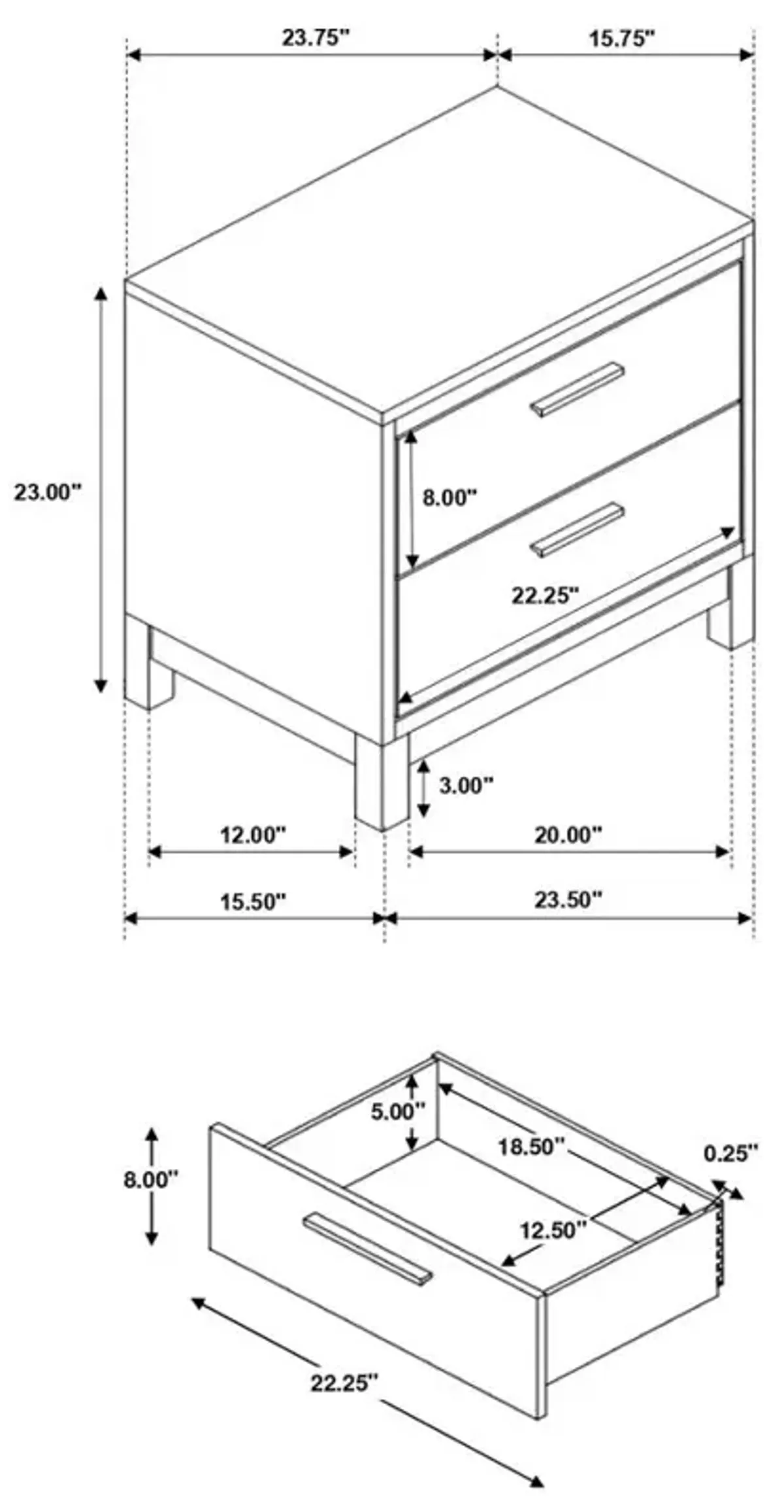 Alexandria 2-Drawer Nightstand 