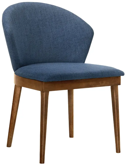 Juno Blue Fabric and Walnut Wood Dining Side Chairs - Set of 2