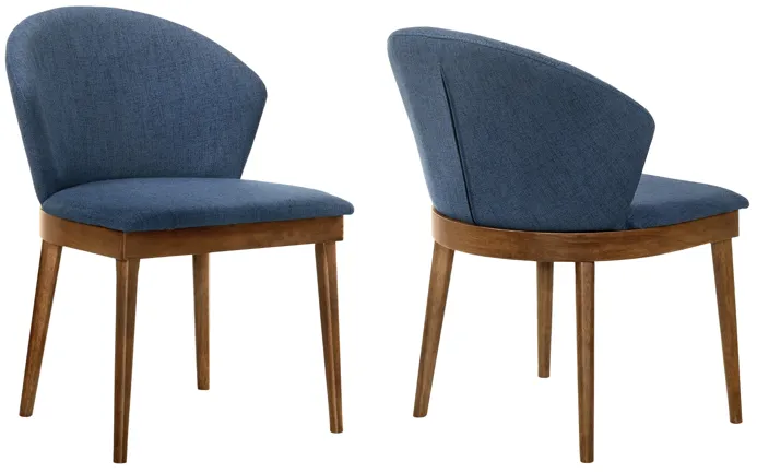 Juno Blue Fabric and Walnut Wood Dining Side Chairs - Set of 2