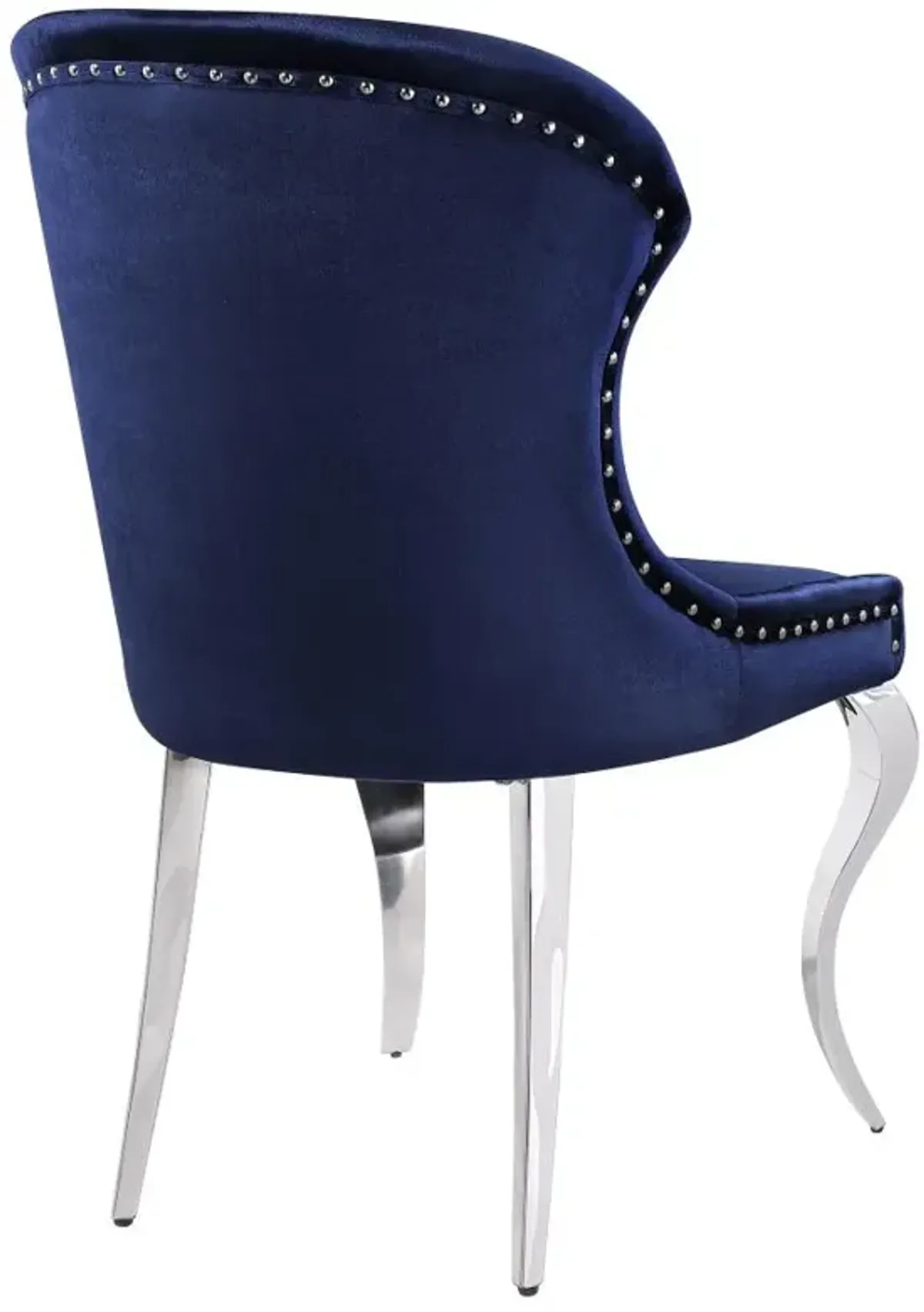 Cheyanne Upholstered Wingback Side Chair with Nailhead Trim Chrome and Ink Blue (Set of 2)