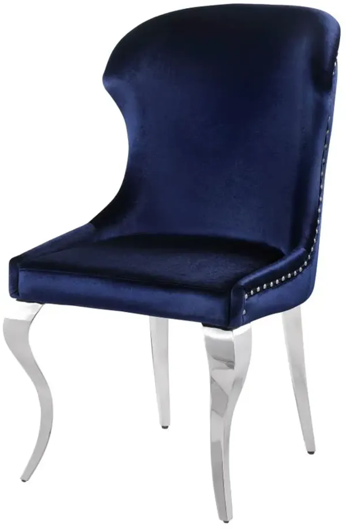 Cheyanne Upholstered Wingback Side Chair with Nailhead Trim Chrome and Ink Blue (Set of 2)