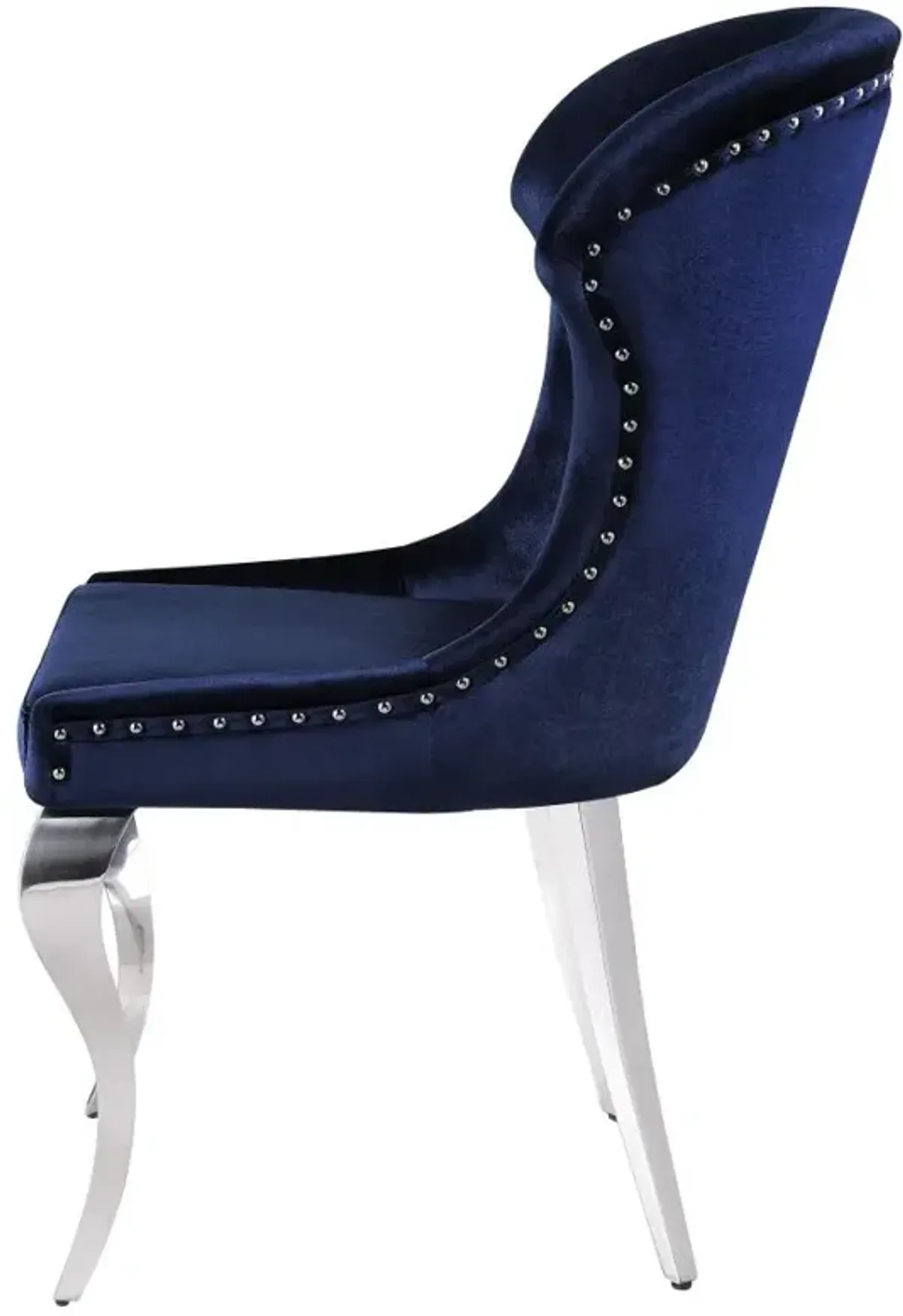 Cheyanne Upholstered Wingback Side Chair with Nailhead Trim Chrome and Ink Blue (Set of 2)