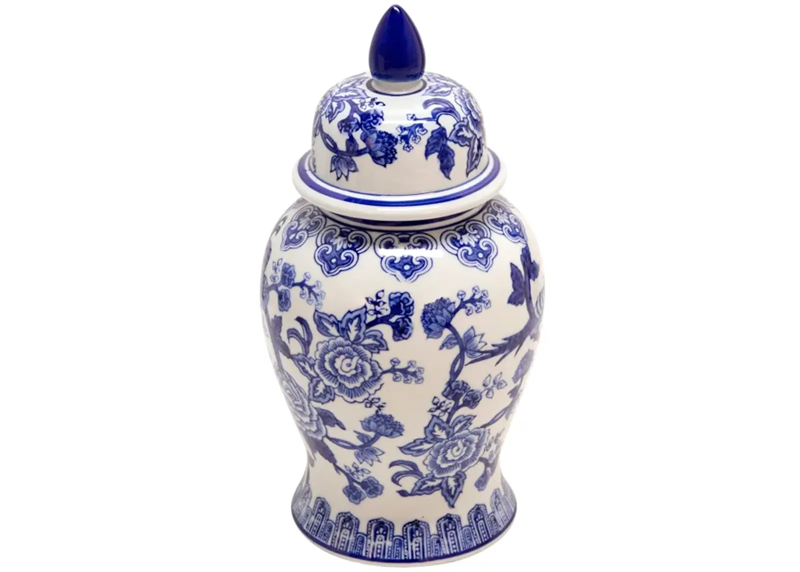 14" Temple Jar Bird/flower, Blue