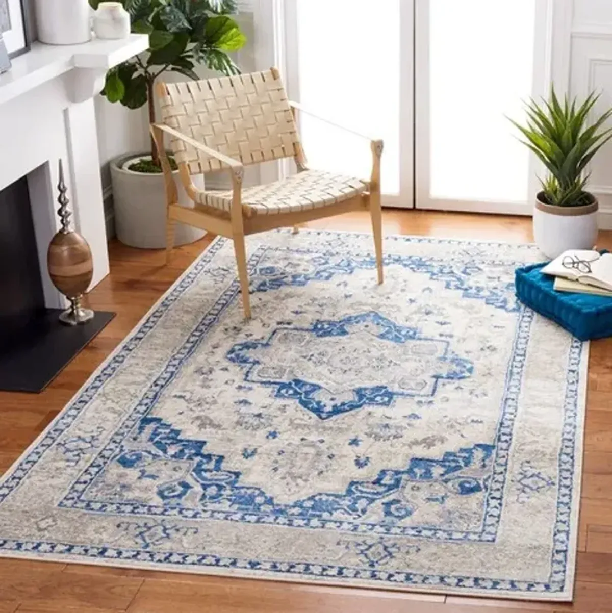 Brentwood 851 Ivory / Blue 8' X 10' Large Rectangle Powerloomed Rug