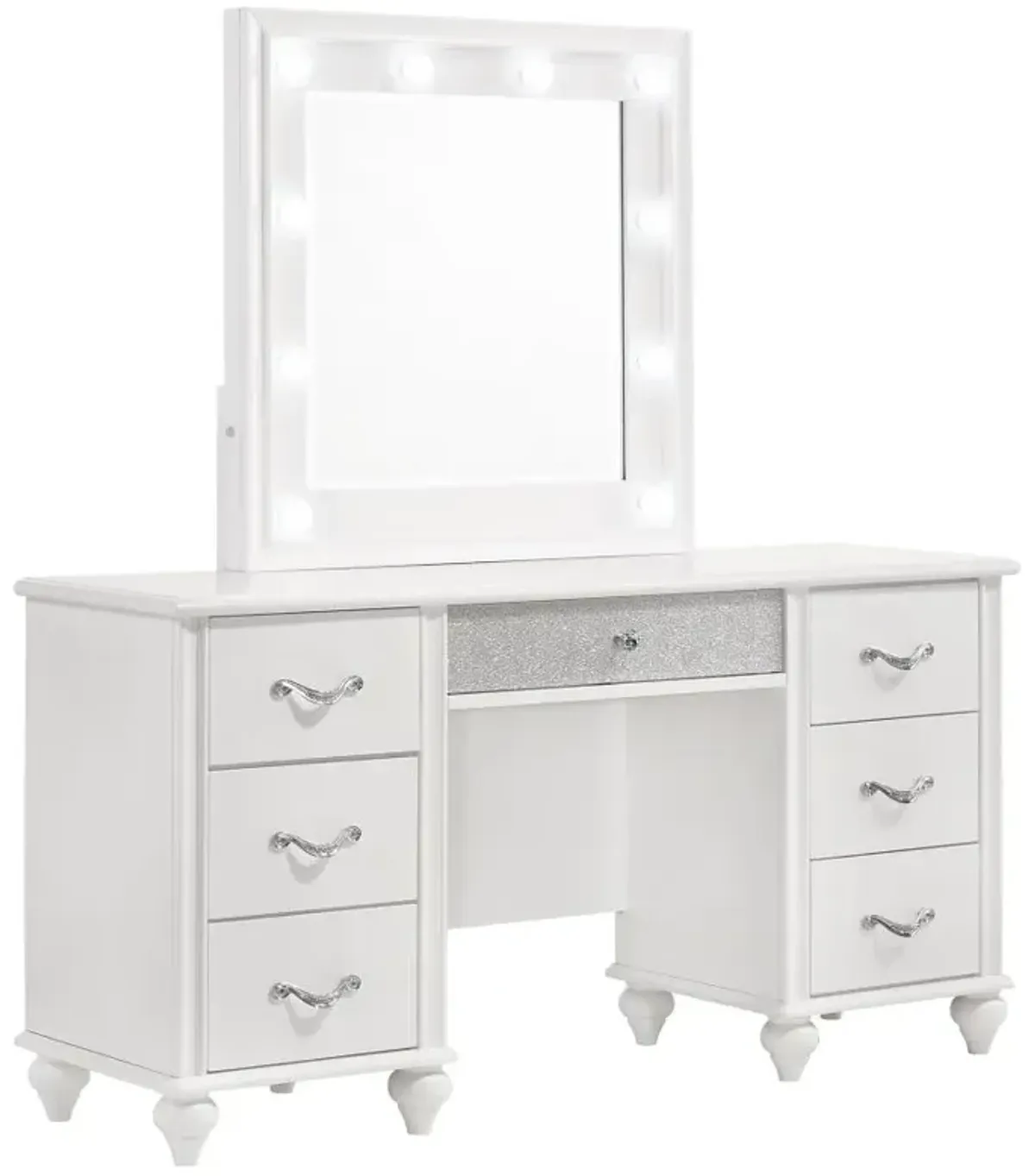 Barzini 7-drawer Vanity Desk with Lighted Mirror White