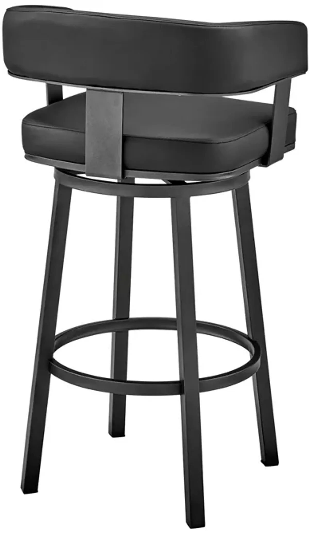 Lorin 30" Bar Height Swivel Bar Stool in Black Finish and Black Faux Leather