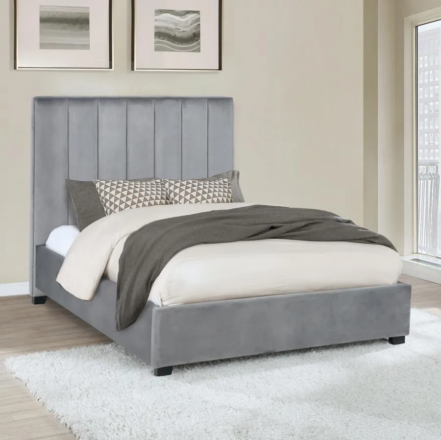 Arles Eastern King Vertical Channeled Tufted Bed Grey