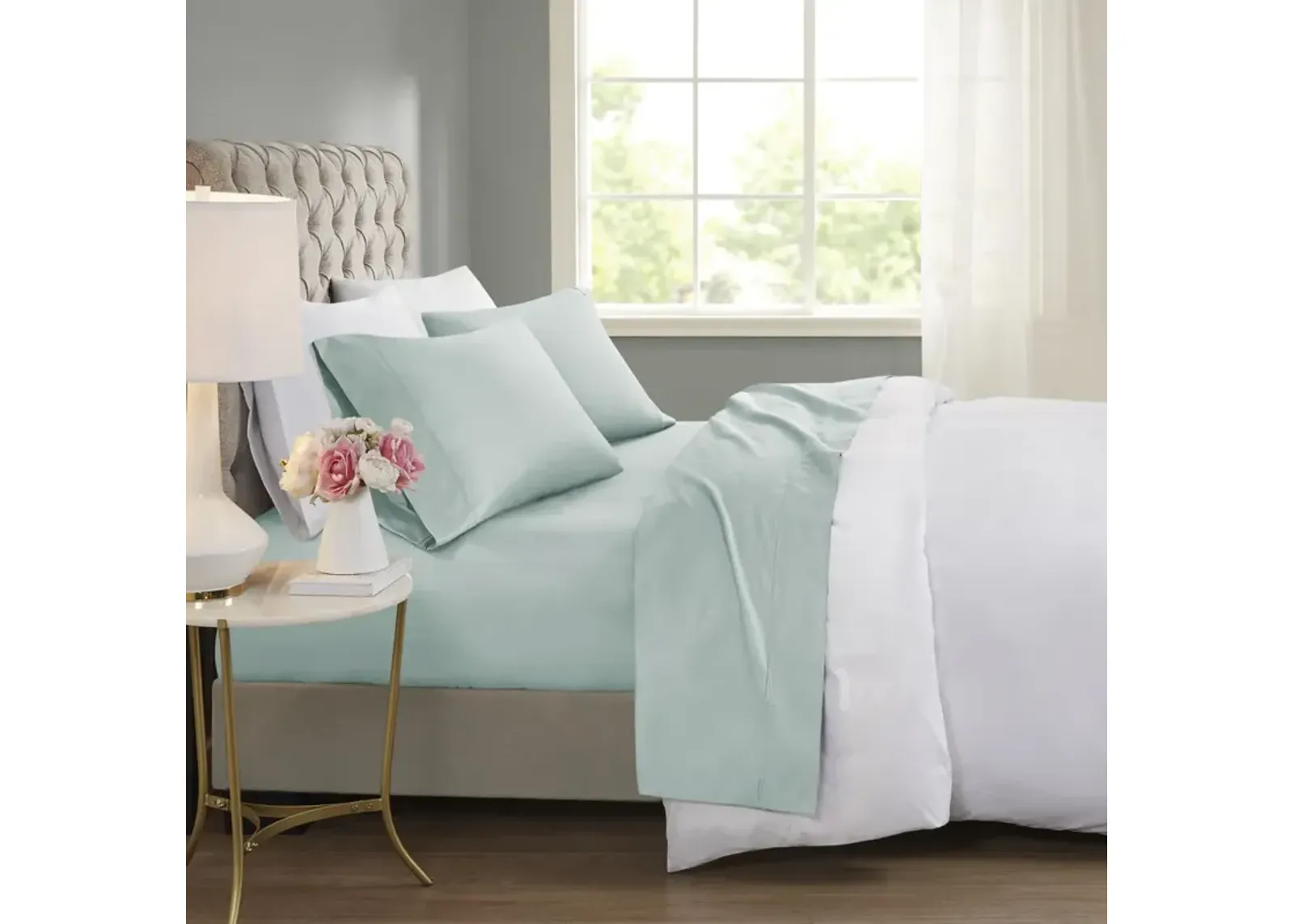 Beautyrest 600 Thread Count Seafoam Cooling Cotton Blend 4 PC Sheet Set