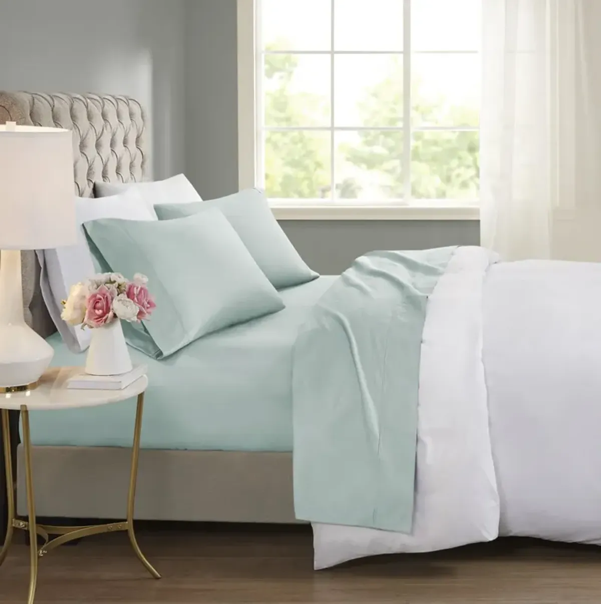 Beautyrest 600 Thread Count Seafoam Cooling Cotton Blend 4 PC Sheet Set