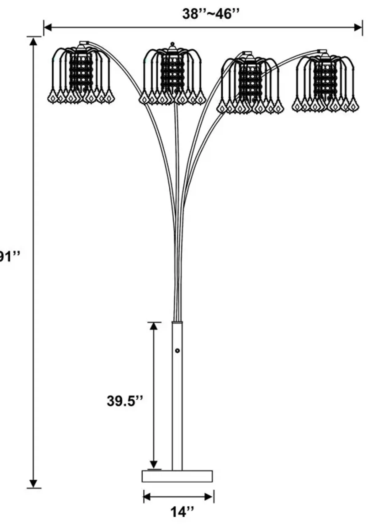 Maisel Floor Lamp with 4 Staggered Shades Black