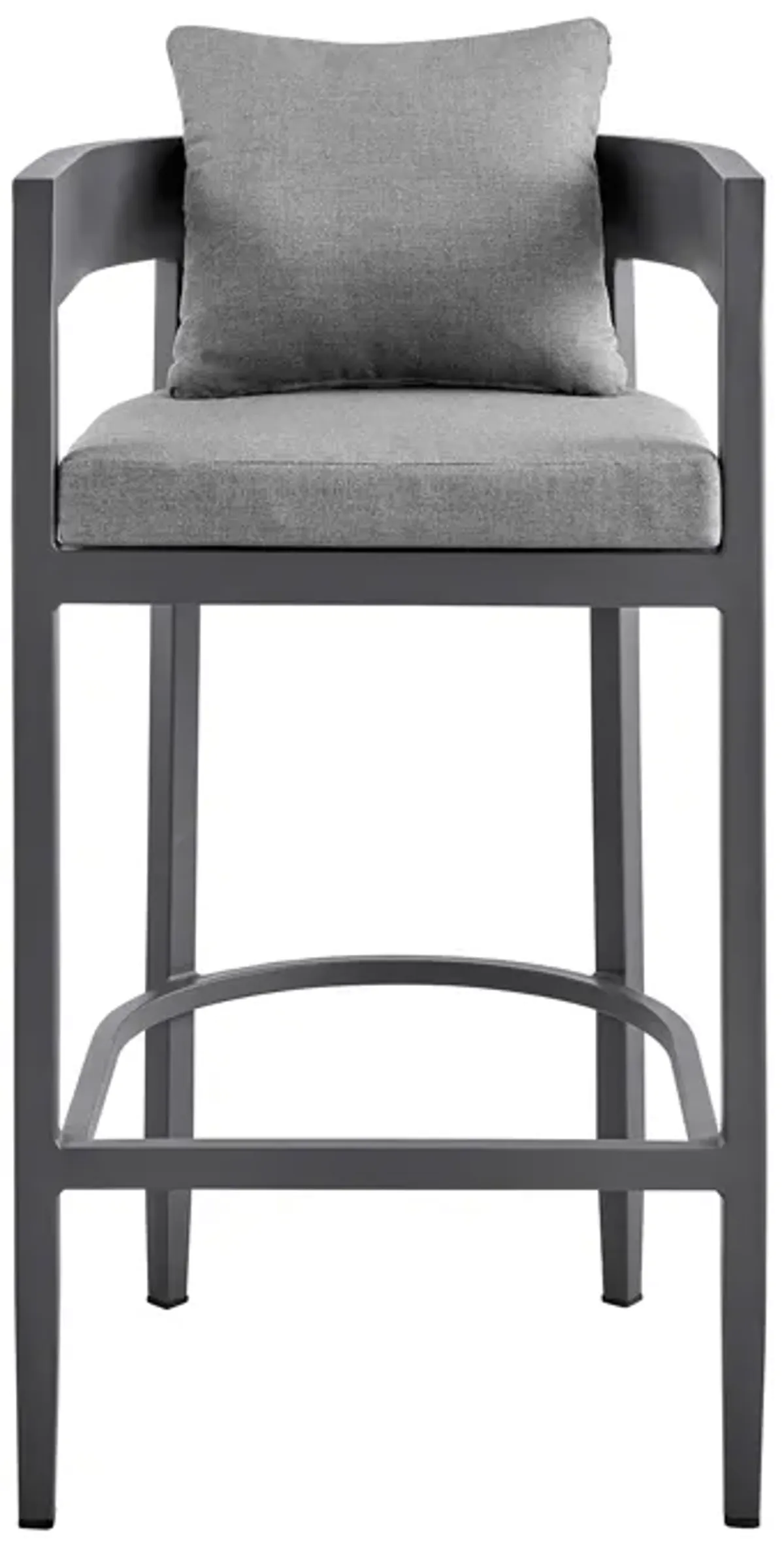 Argiope Outdoor Patio Bar Stool in Aluminum with Gray Cushions