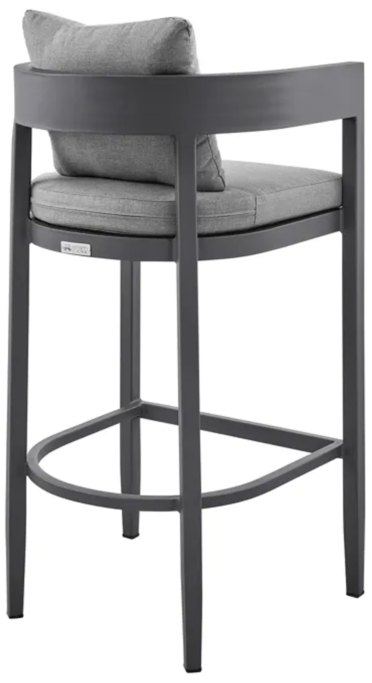 Argiope Outdoor Patio Bar Stool in Aluminum with Gray Cushions