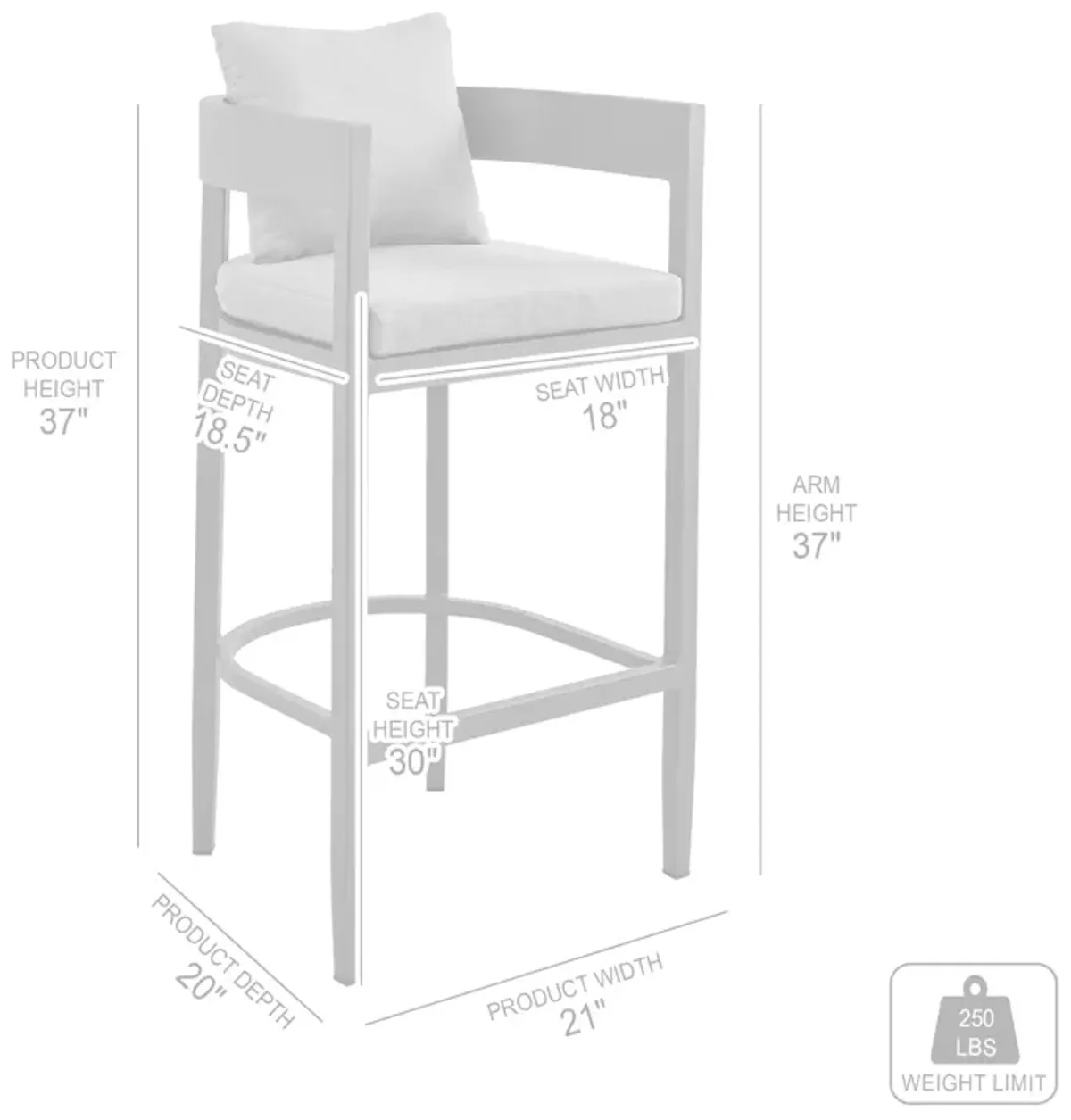 Argiope Outdoor Patio Bar Stool in Aluminum with Gray Cushions