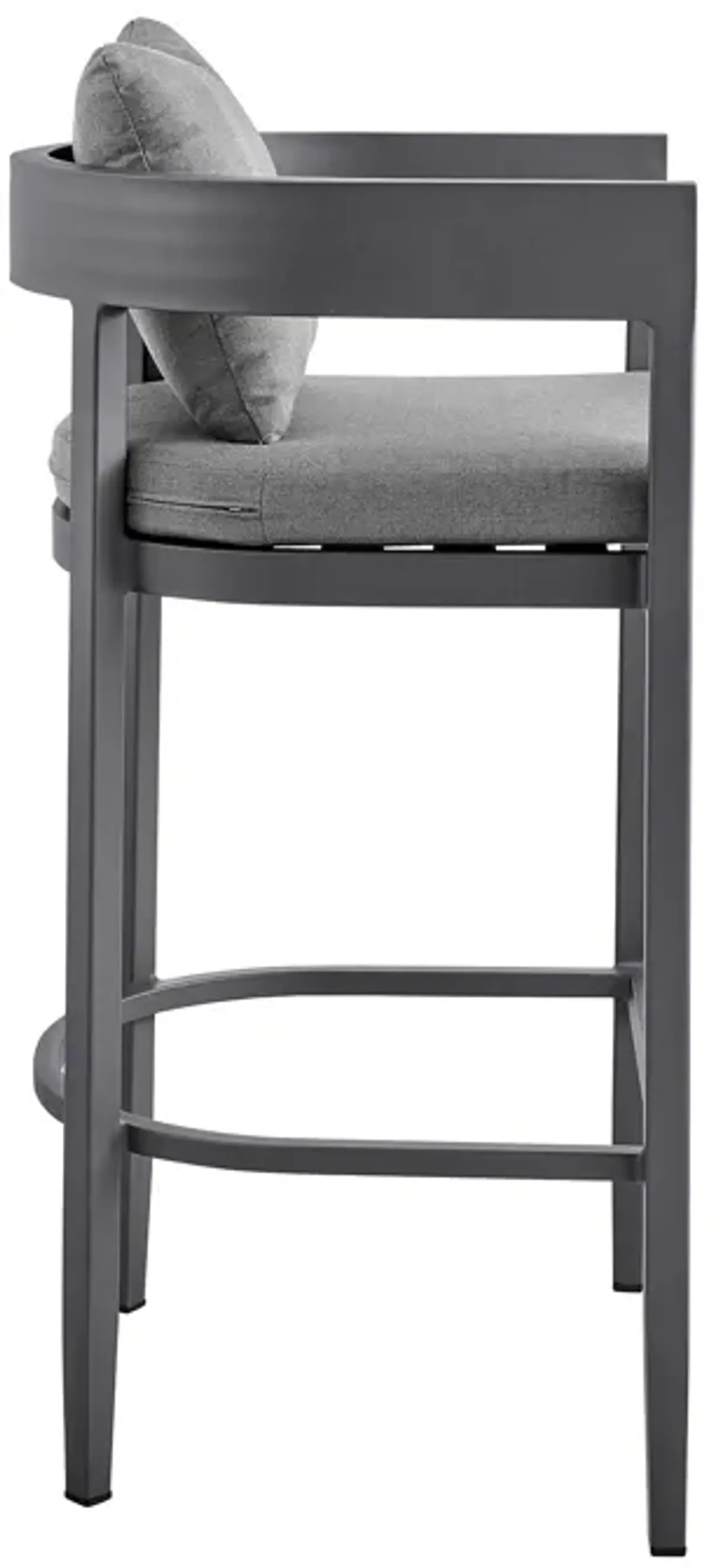 Argiope Outdoor Patio Bar Stool in Aluminum with Gray Cushions