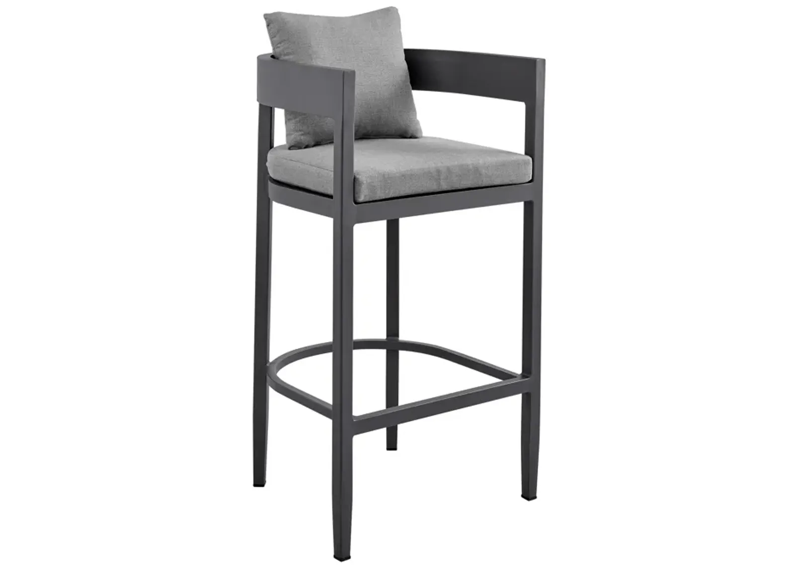 Argiope Outdoor Patio Bar Stool in Aluminum with Gray Cushions