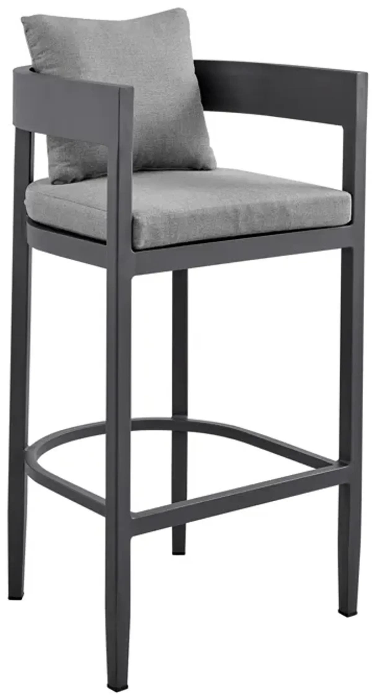 Argiope Outdoor Patio Bar Stool in Aluminum with Gray Cushions