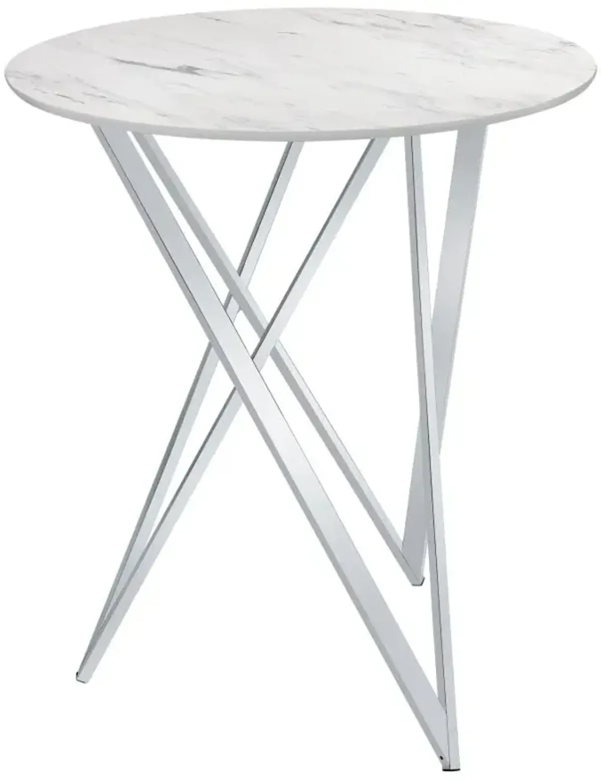 Bexter Faux Marble Round Top Bar Table White and Chrome