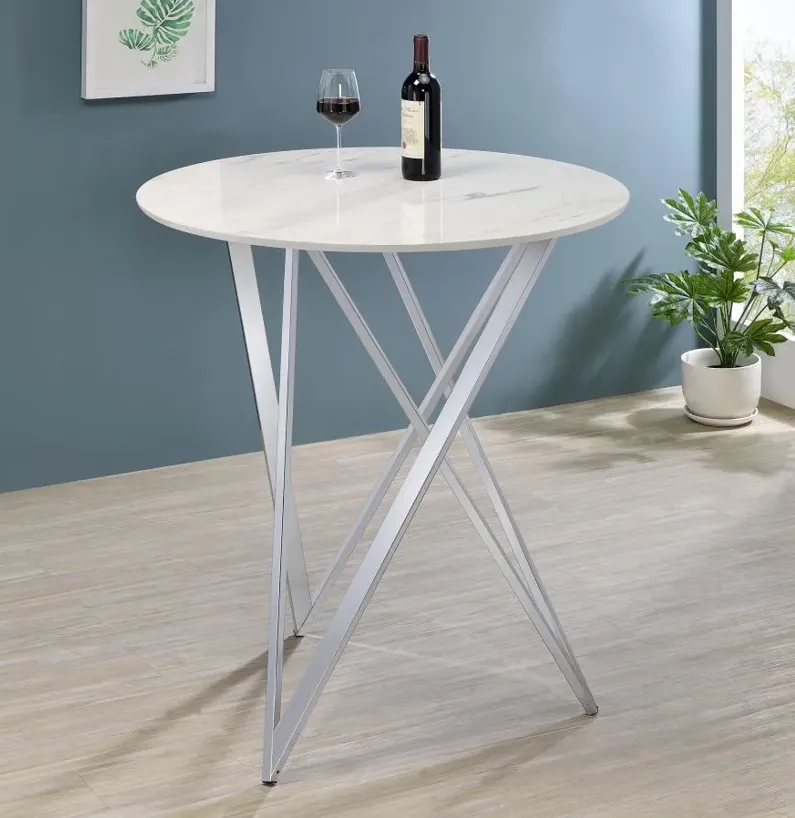 Bexter Faux Marble Round Top Bar Table White and Chrome