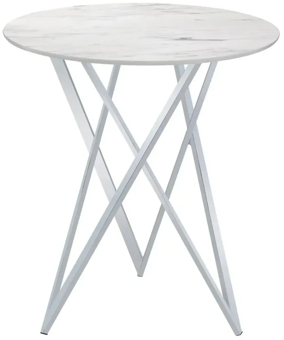 Bexter Faux Marble Round Top Bar Table White and Chrome