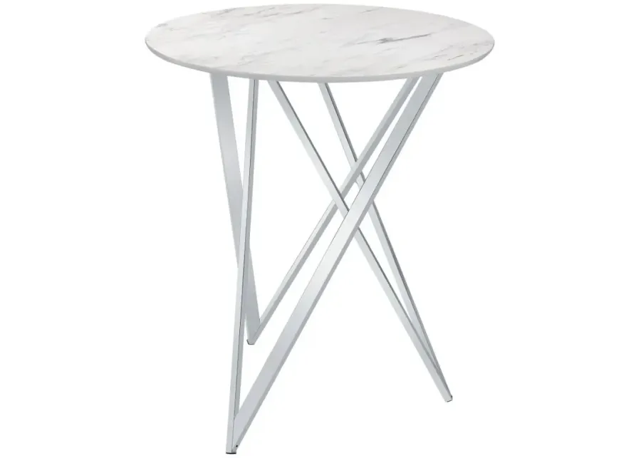 Bexter Faux Marble Round Top Bar Table White and Chrome