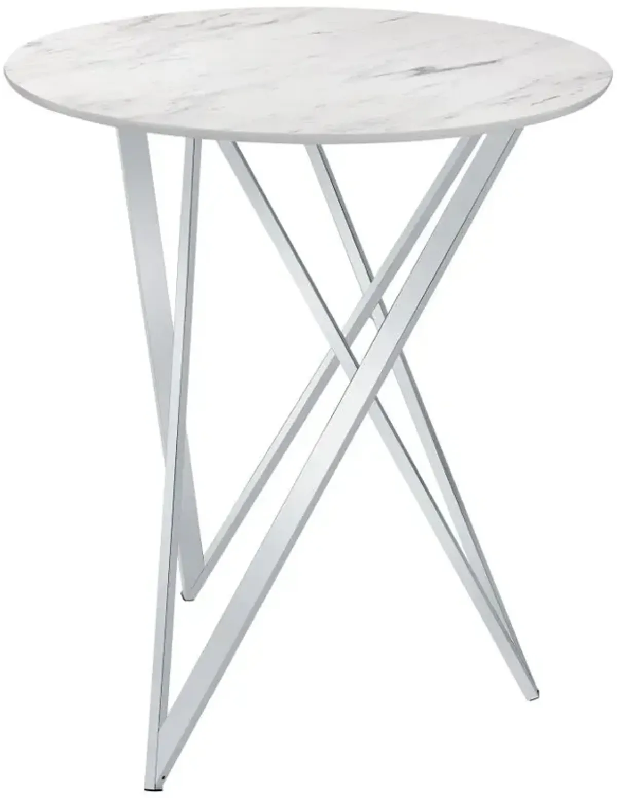 Bexter Faux Marble Round Top Bar Table White and Chrome