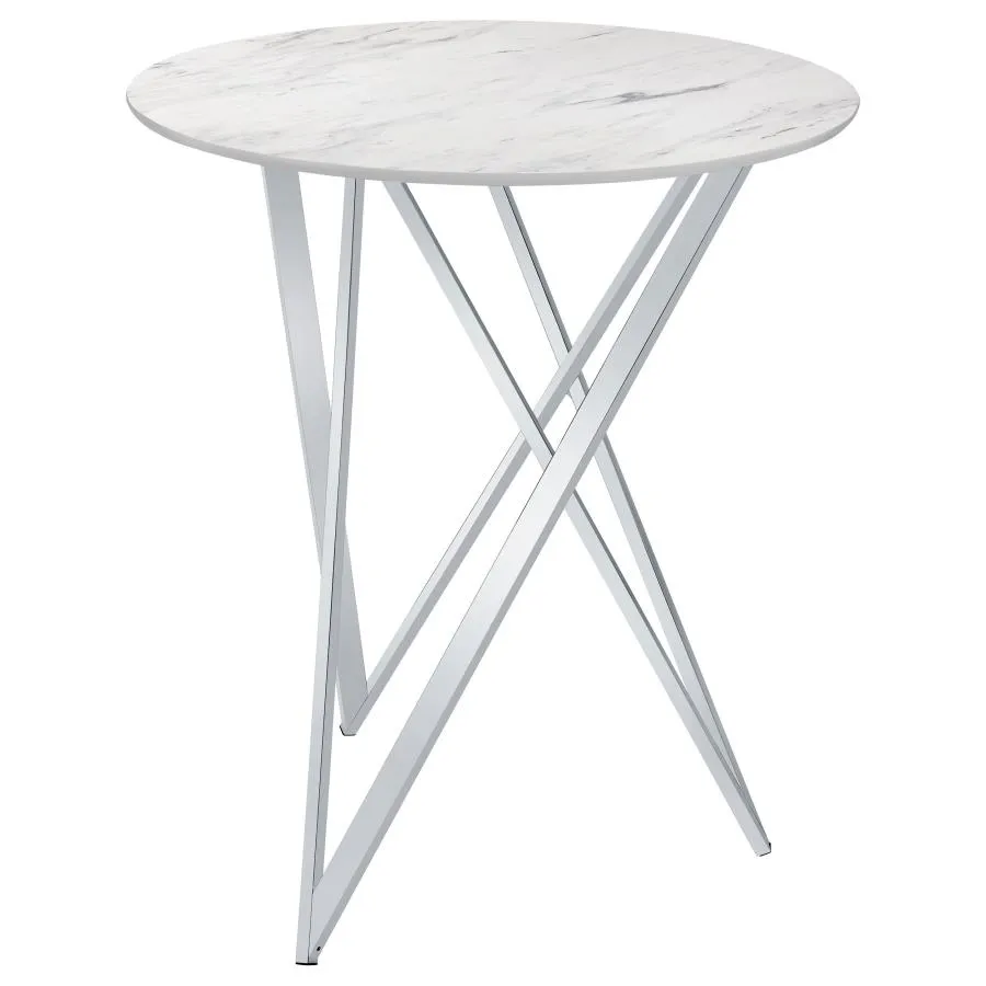 Bexter Faux Marble Round Top Bar Table White and Chrome