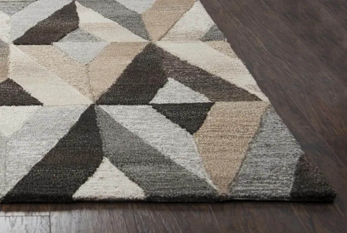 Suffolk Gray/Natural Geometric Wool 5' x 8' Rectangle Rug