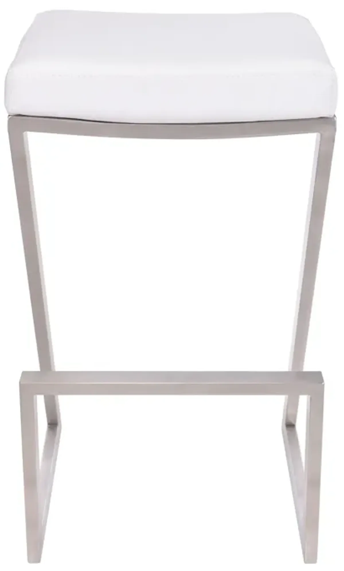 Atlantis 26" Counter Height Backless White Faux Leather and Brushed Stainless Steel Bar Stool