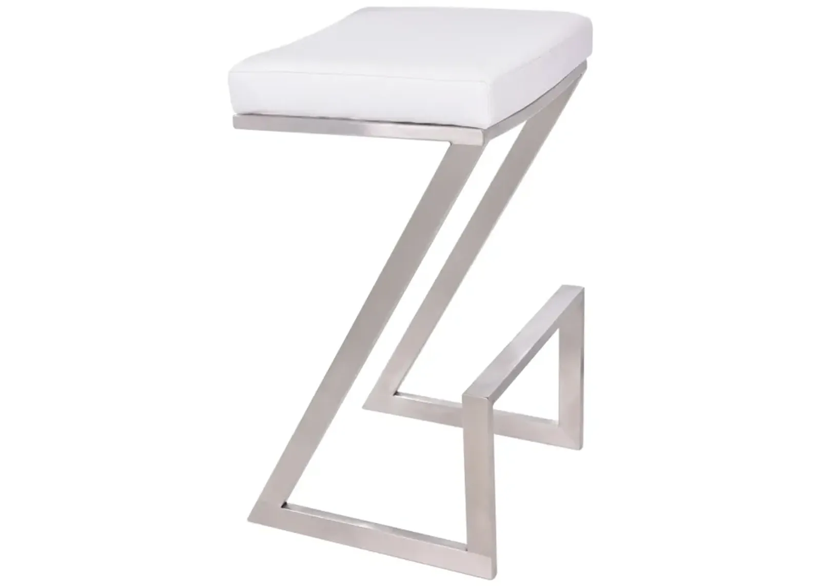 Atlantis 26" Counter Height Backless White Faux Leather and Brushed Stainless Steel Bar Stool