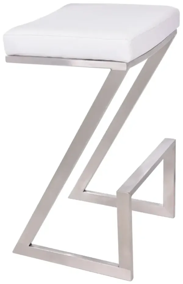 Atlantis 26" Counter Height Backless White Faux Leather and Brushed Stainless Steel Bar Stool