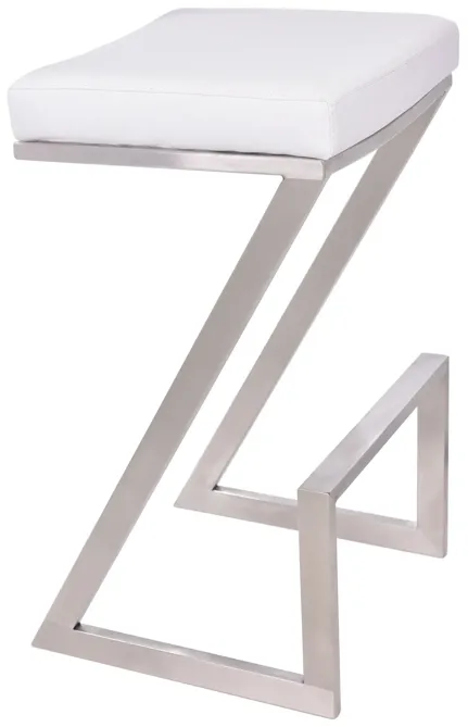 Atlantis 26" Counter Height Backless White Faux Leather and Brushed Stainless Steel Bar Stool