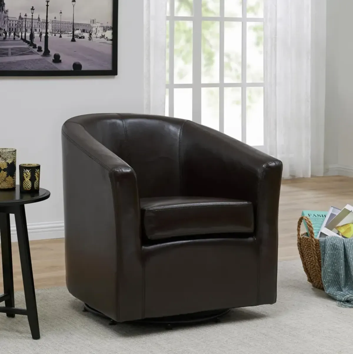 hayden swivel bonded leather accent arm chair, brown