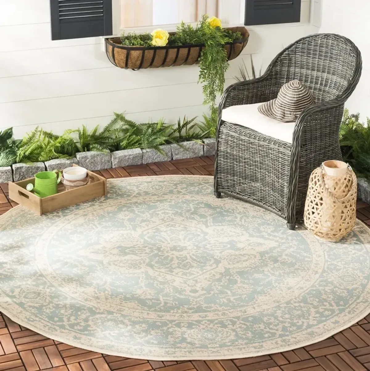 BEACH HOUSE 137 Blue 4' X 4' Round Round Rug