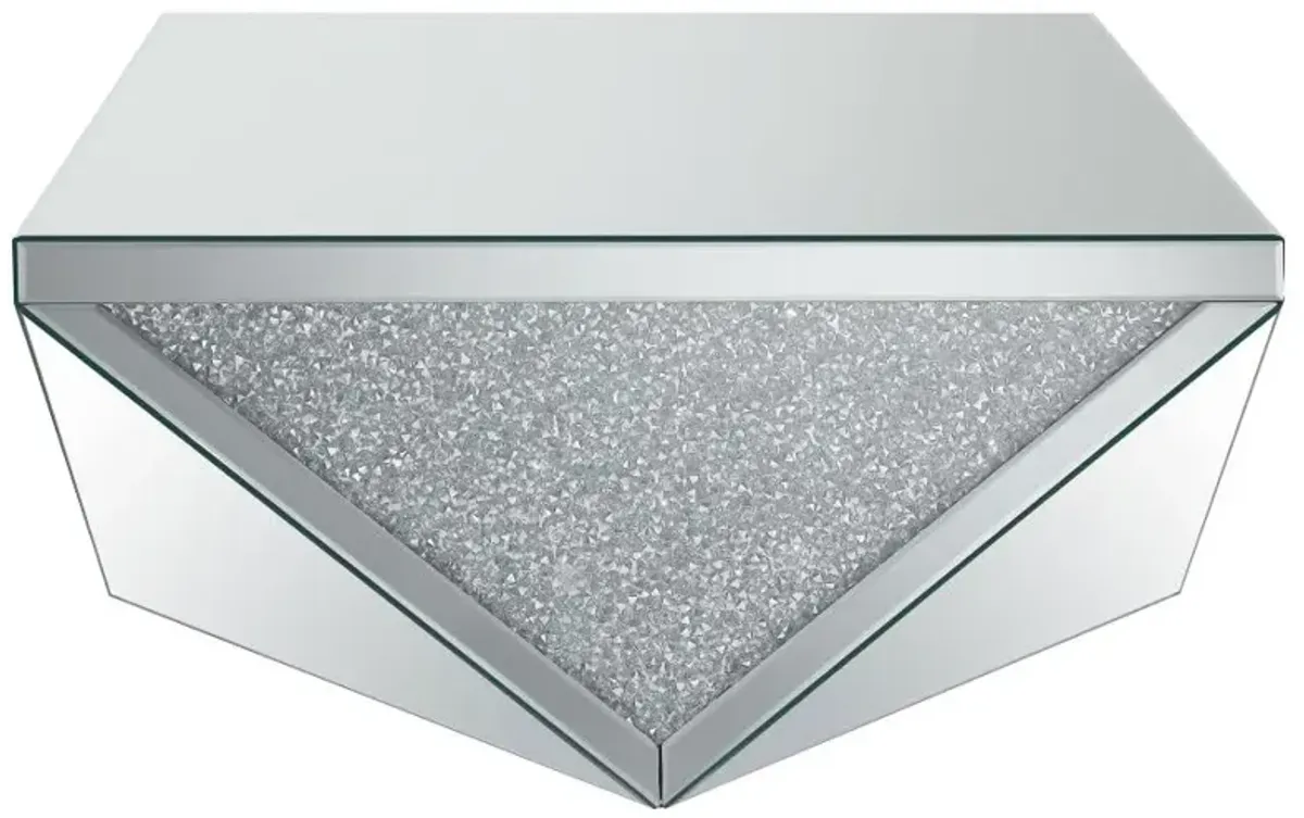 Amore Square Coffee Table with Triangle Detailing Silver and Clear Mirror